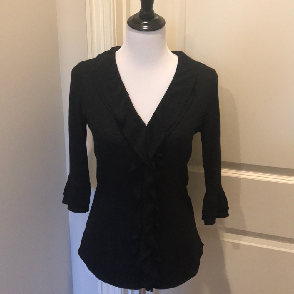 LOFT Knit Black Top with Ruffles